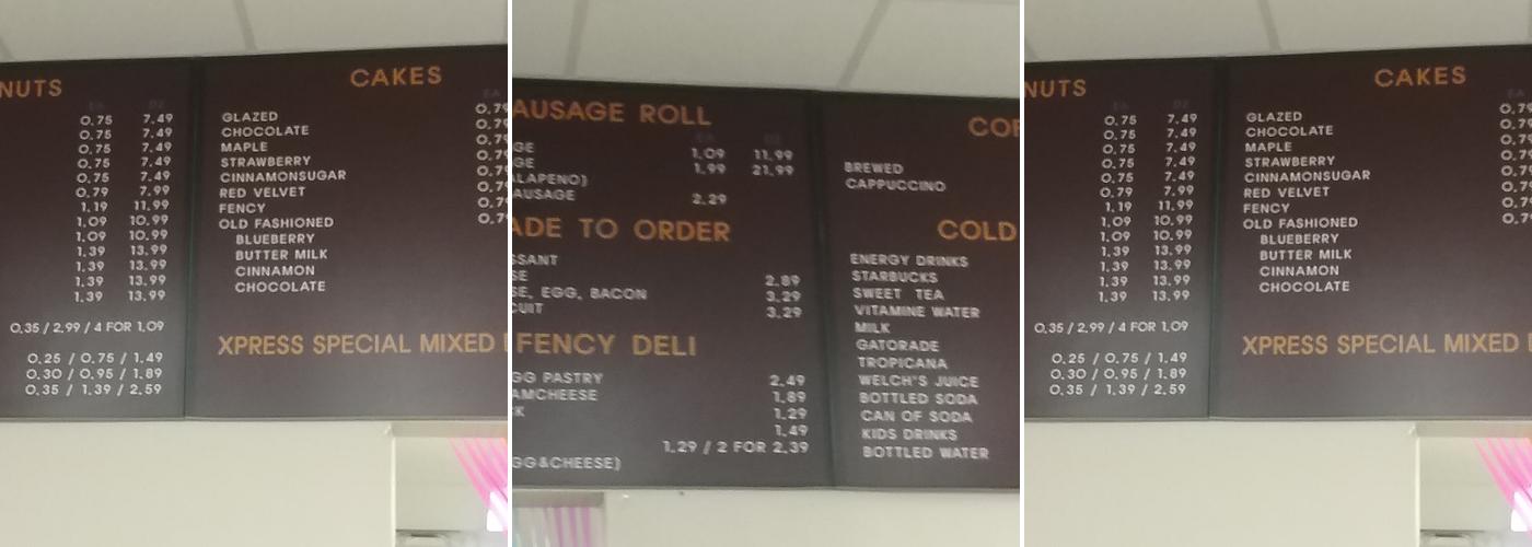 Xpress Donut Shop Menu