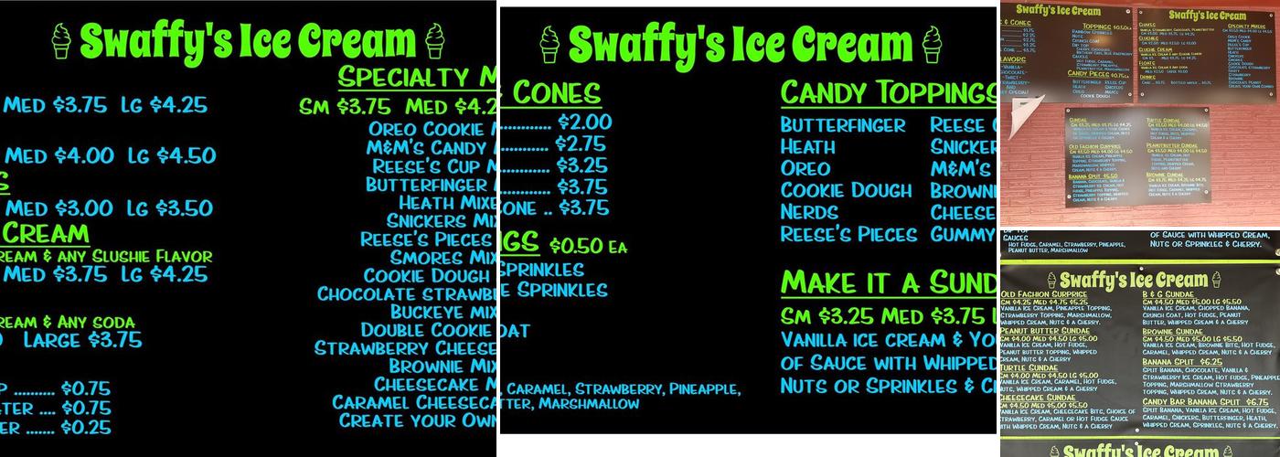Swaffy's Ice Cream Menu