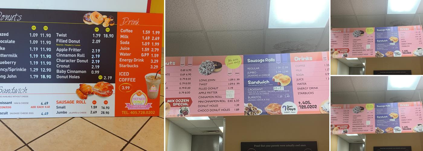 Hefner Donut Shop Menu