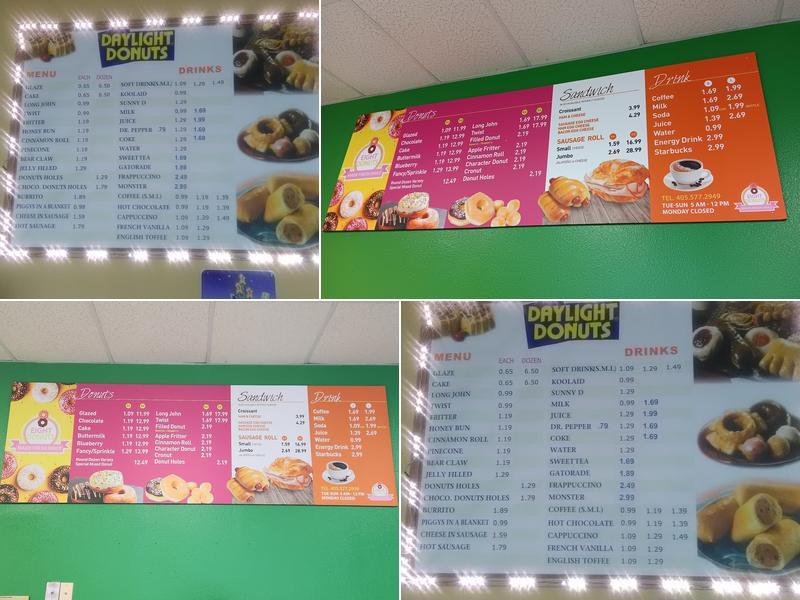 Daylight Donuts Menu