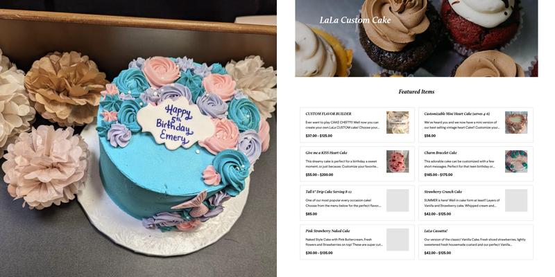 LaLa Custom Cake Menu