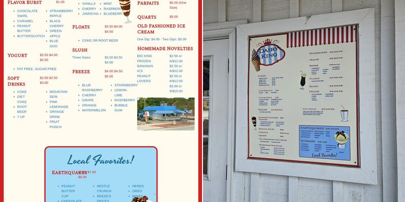 Dairy King Menu