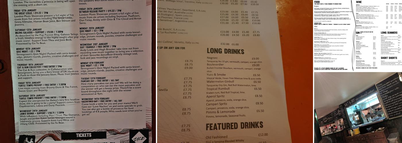 Strongroom Bar Menu