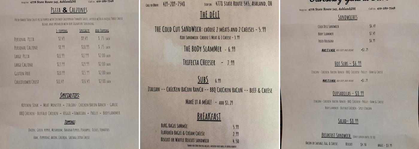 Olivesburg General Store Menu