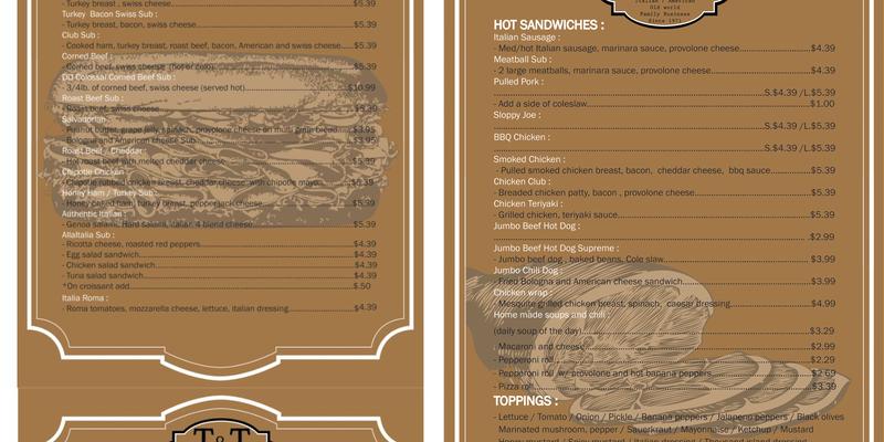 T & T Bakery/Deli Menu