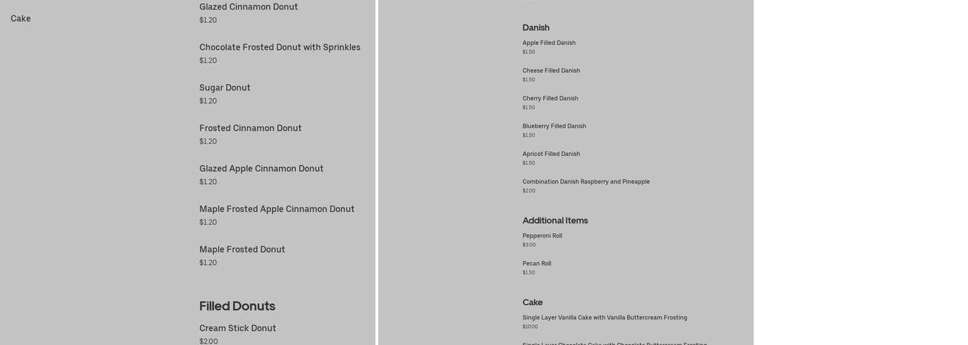 Gartman Model Bakery Menu