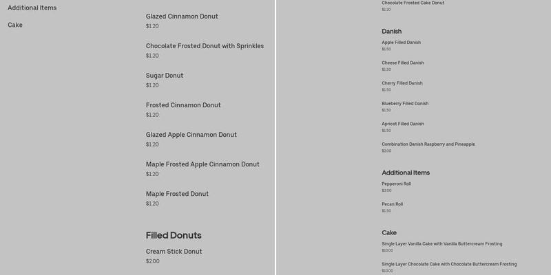 Gartman Model Bakery Menu