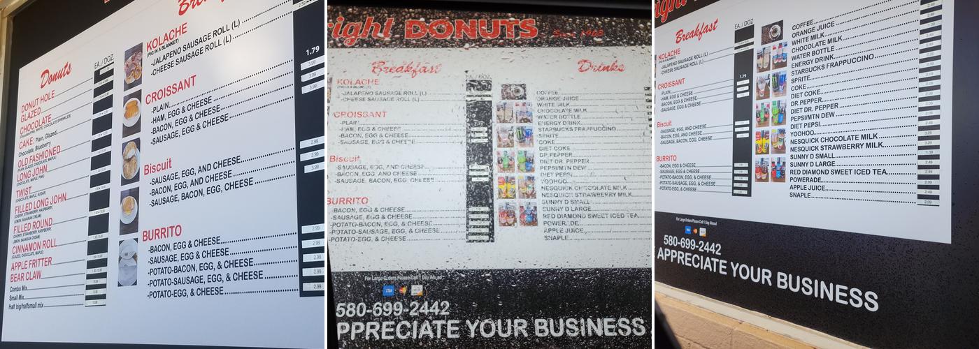 Wright Donuts Menu