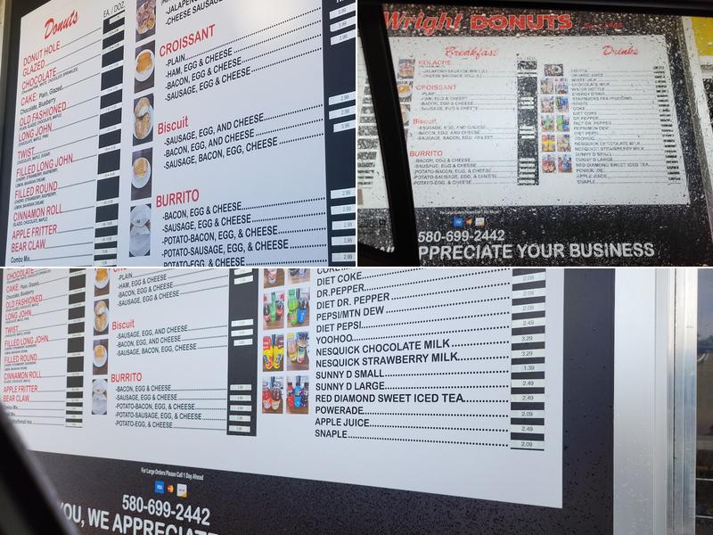 Wright Donuts Menu