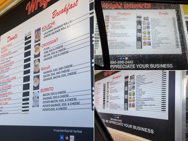 Wright Donuts Menu