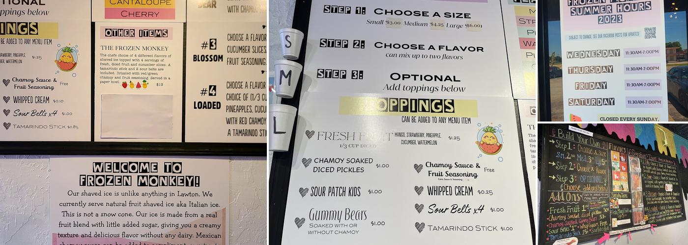 Frozen Monkey LLC Menu