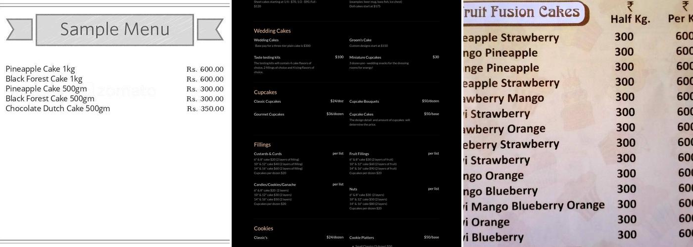 Piper's Cakes OK Menu