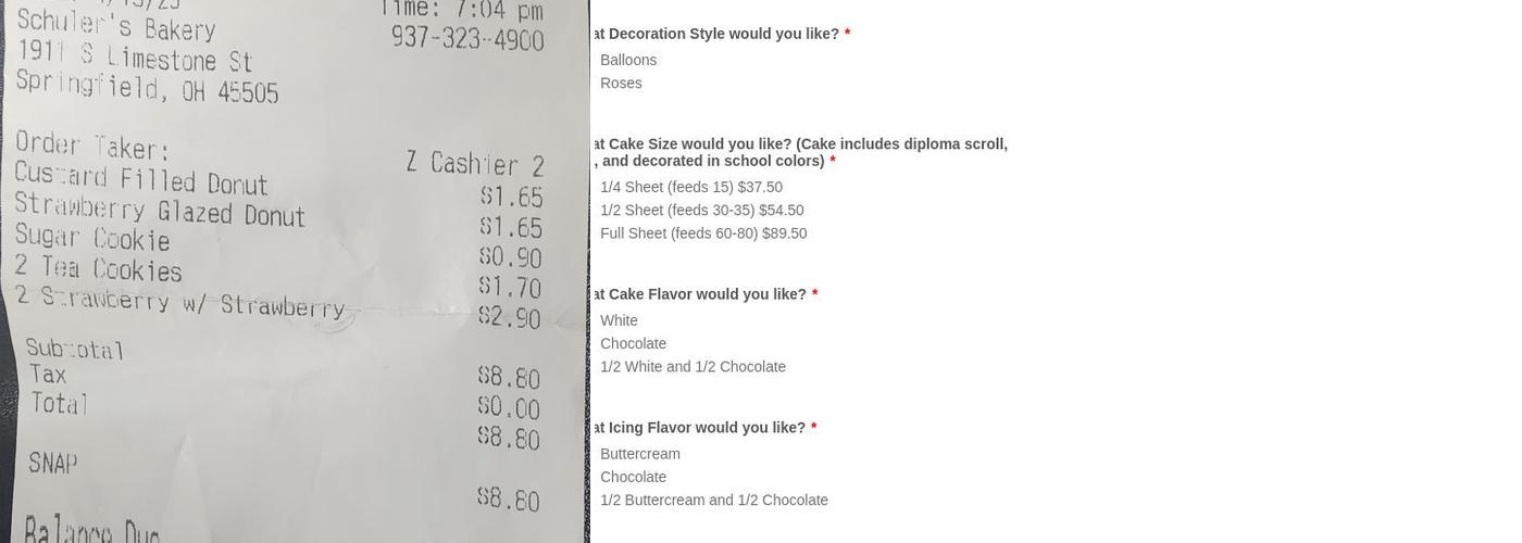 Schuler's Bakery Menu