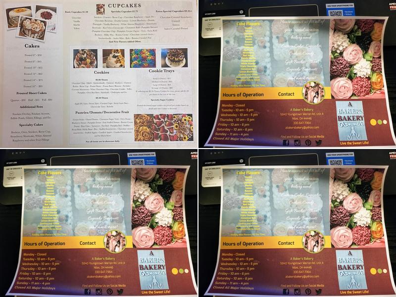 A Baker’s Bakery Menu