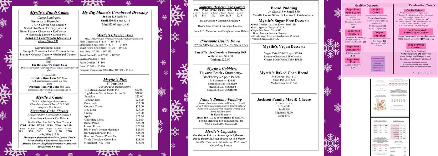 Ms. Myrtle's Bakery Shoppe Menu