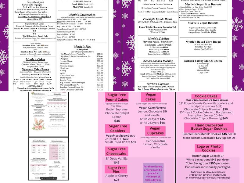 Ms. Myrtle's Bakery Shoppe Menu