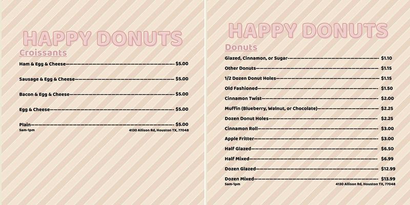 Happy Donuts Menu