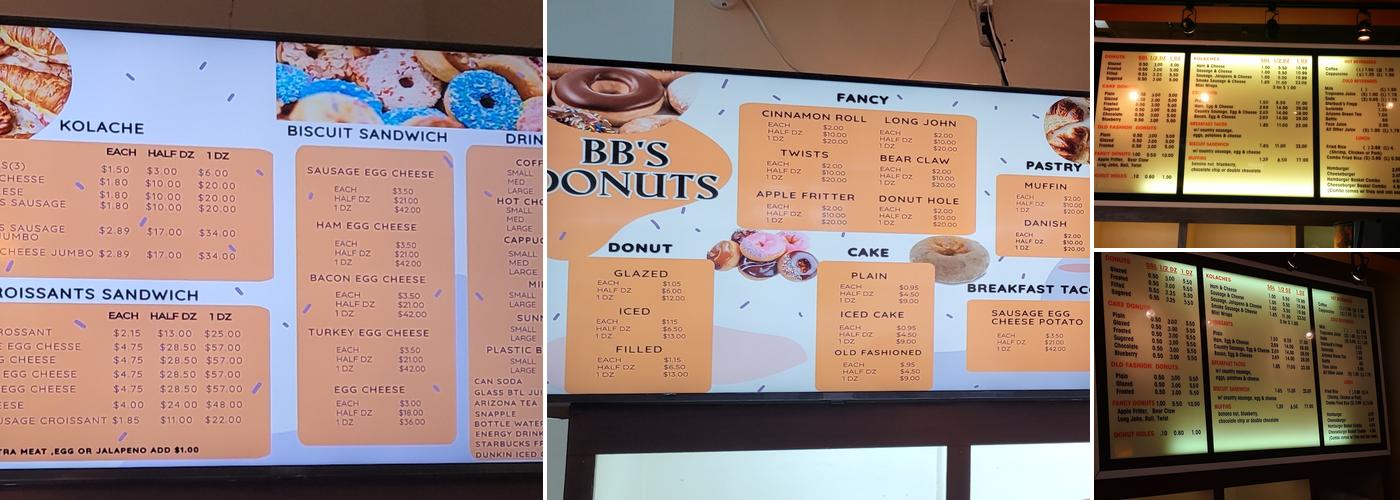 BB's Donuts Menu