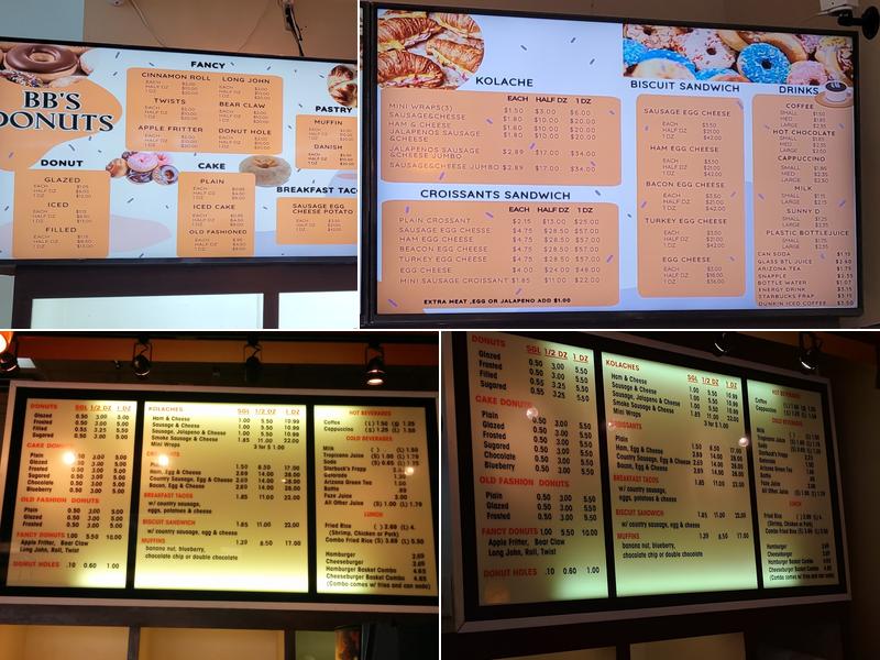 BB's Donuts Menu