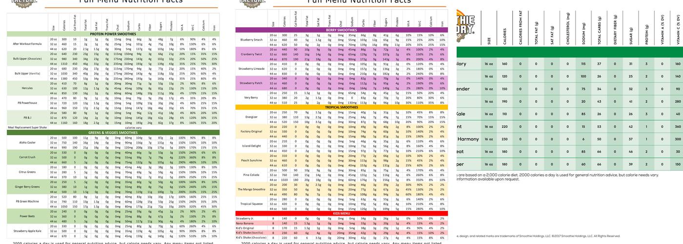 Smoothie Factory Menu
