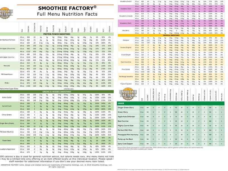 Smoothie Factory Menu