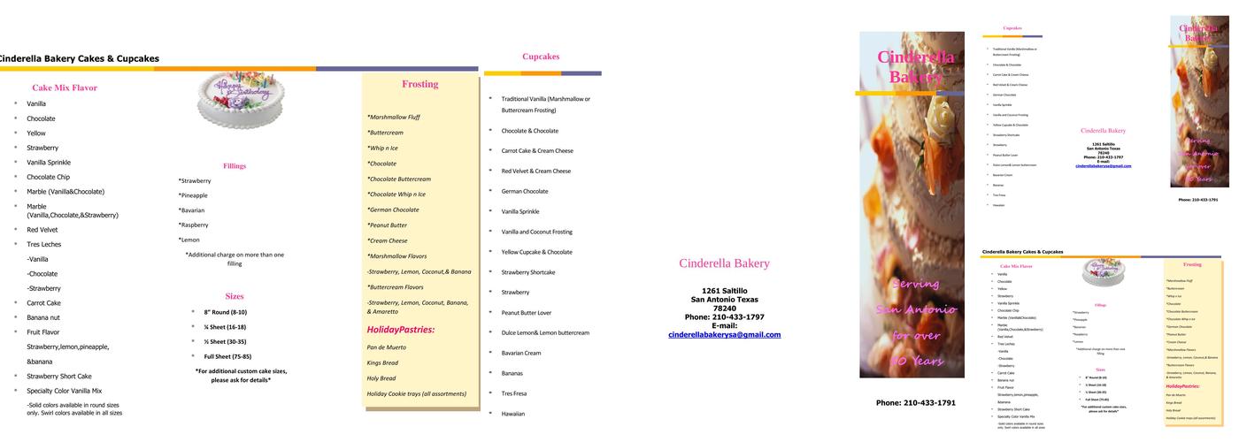 Cinderella Bakery Menu