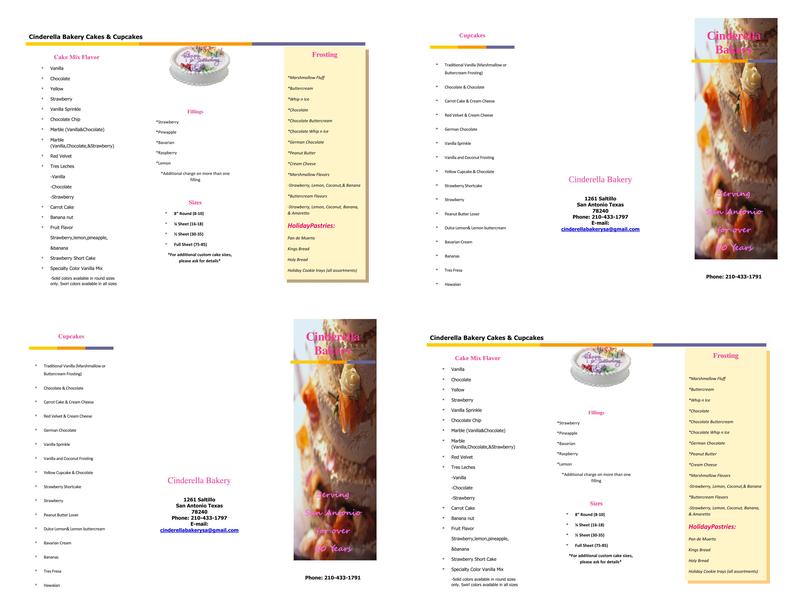 Cinderella Bakery Menu
