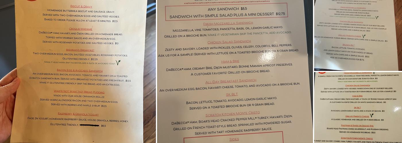 Scratch Kitchen Menu