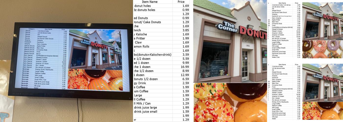 Corner Donuts Menu