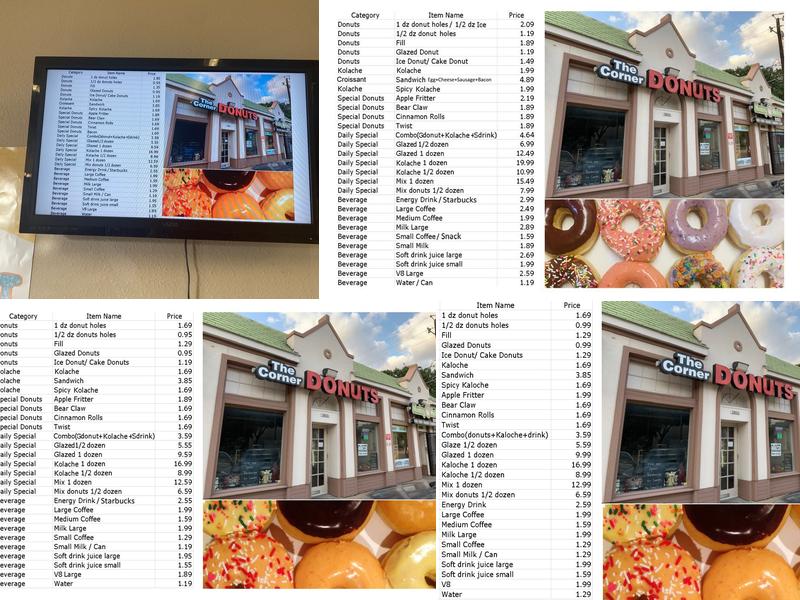 Corner Donuts Menu