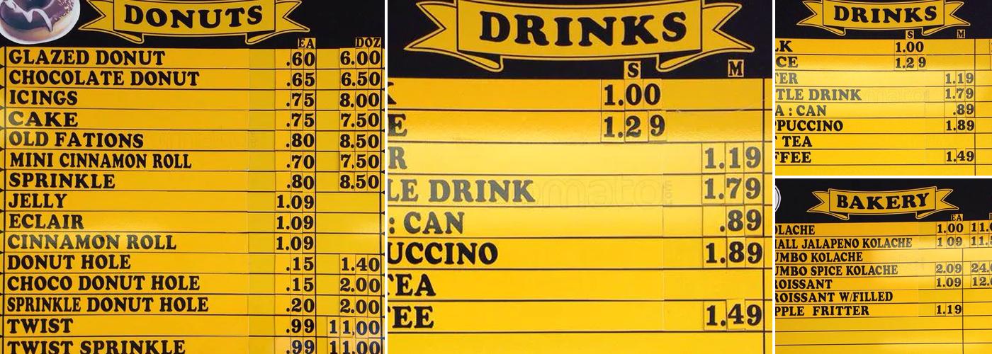 J's Donuts Menu