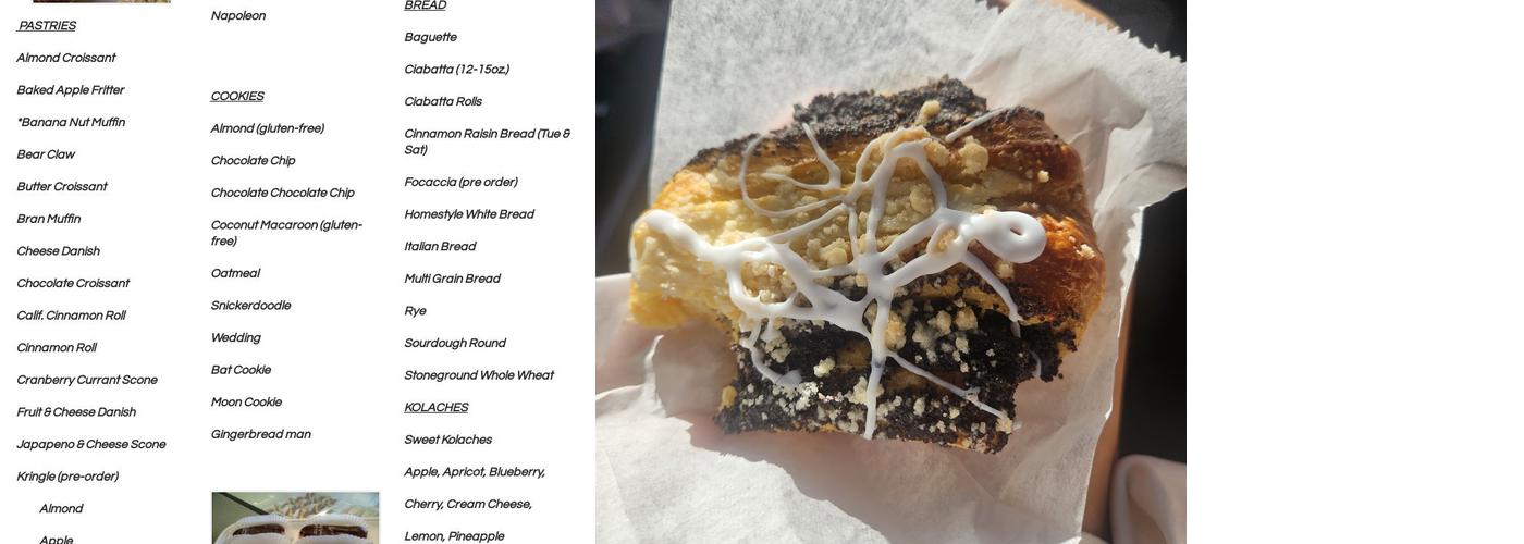Moonlight Bakery Menu