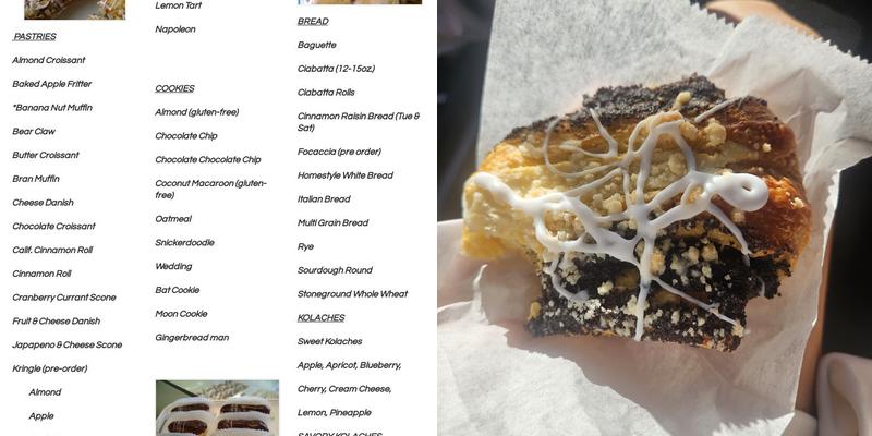 Moonlight Bakery Menu