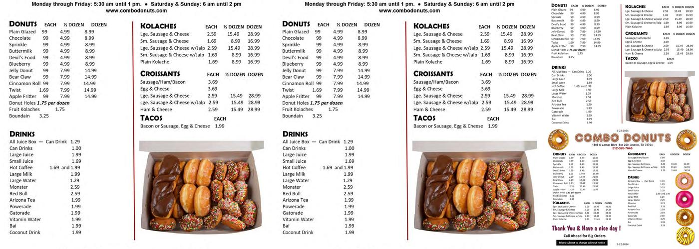 combo donuts Menu