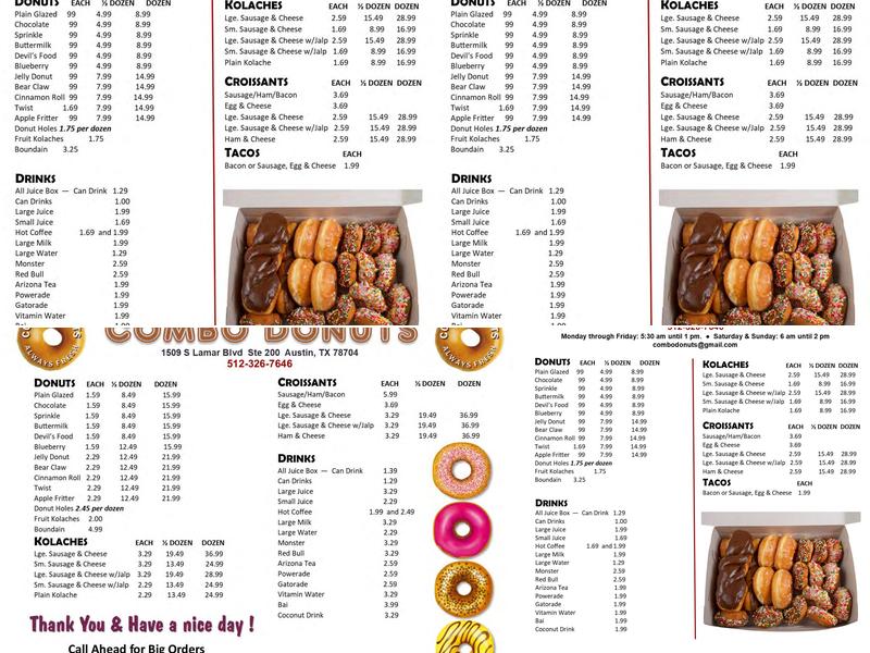 combo donuts Menu