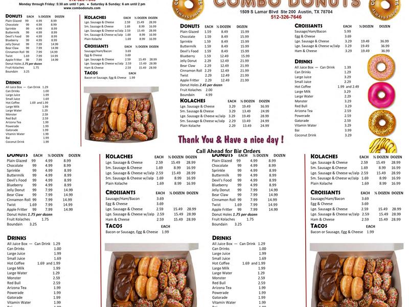 combo donuts Menu