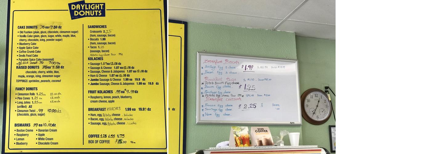 Daylight Donuts Menu