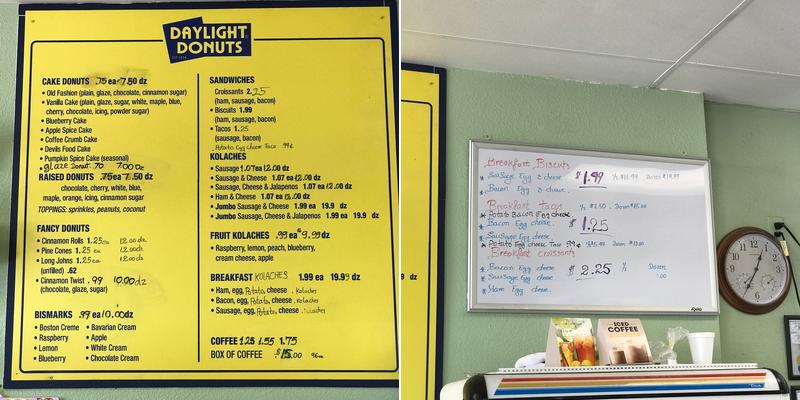 Daylight Donuts Menu