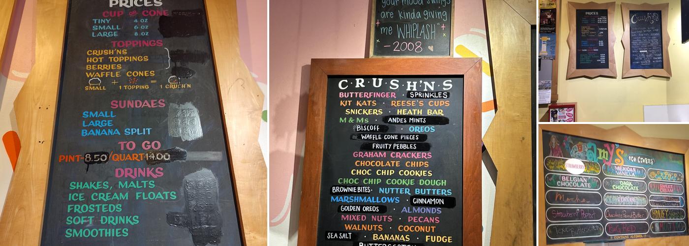 Amy's Ice Creams Menu