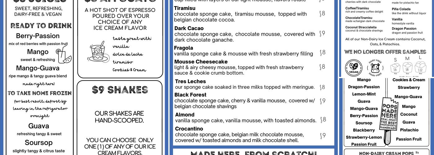 Manolis Ice Cream, Pops, Sorbet & More Menu
