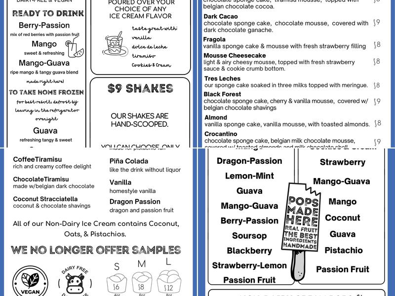 Manolis Ice Cream, Pops, Sorbet & More Menu