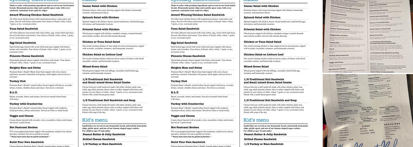 Blue Bonnet Bakery Menu