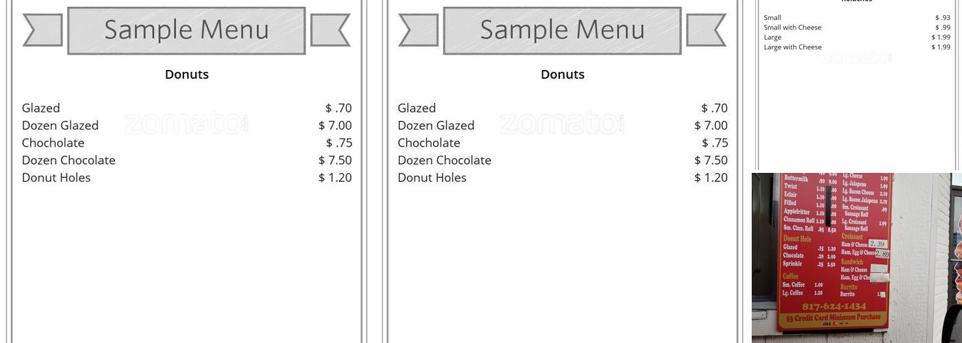 Momma's Donuts Menu