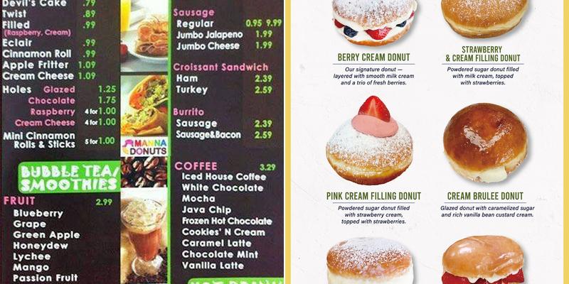 Manna Donuts Menu
