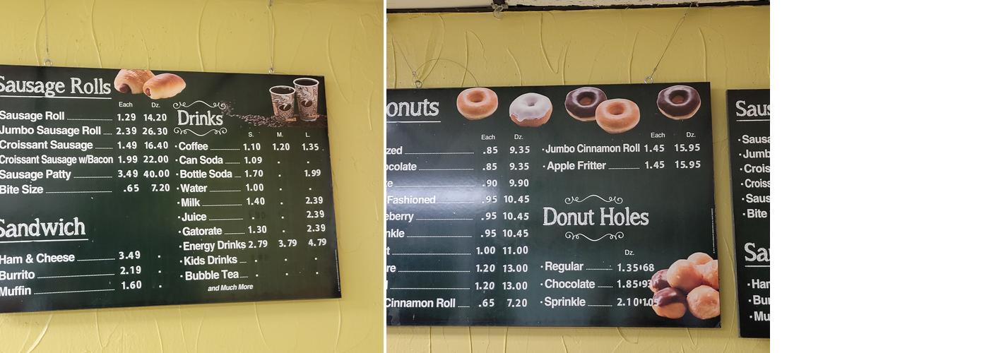 K C Donuts Menu