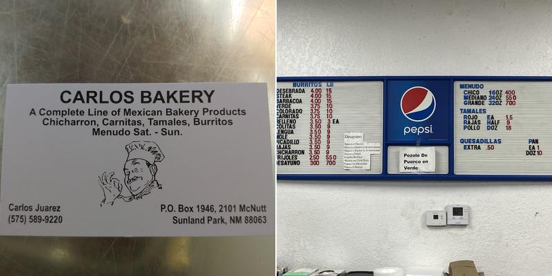 Carlos Bakery Menu