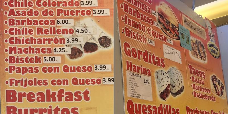 Sorpresa Bakery Menu