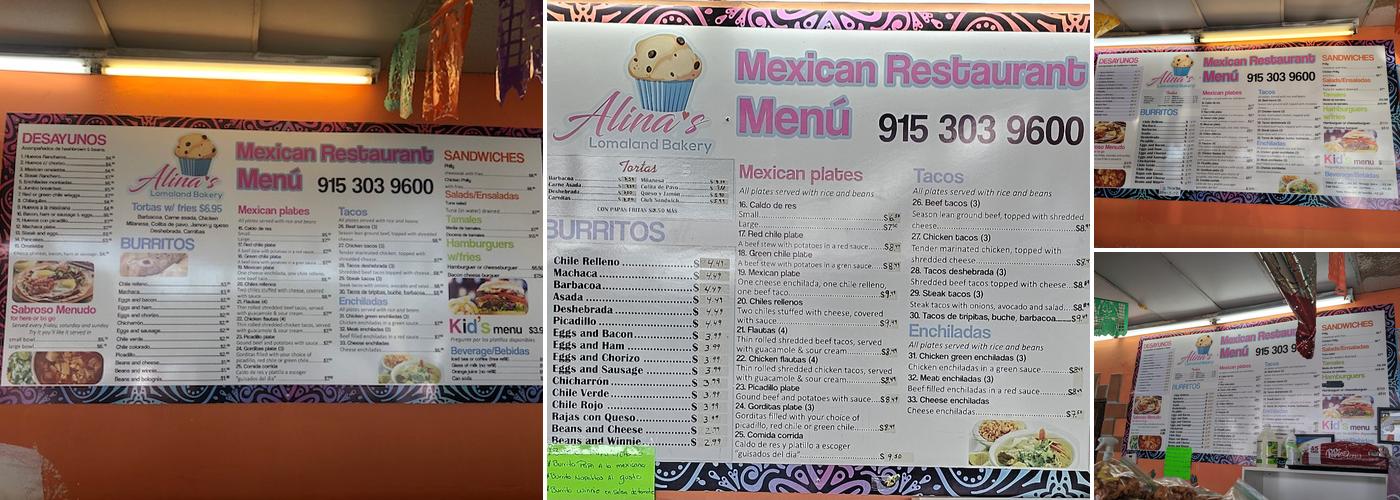 Alinas Lomaland Bakery Menu