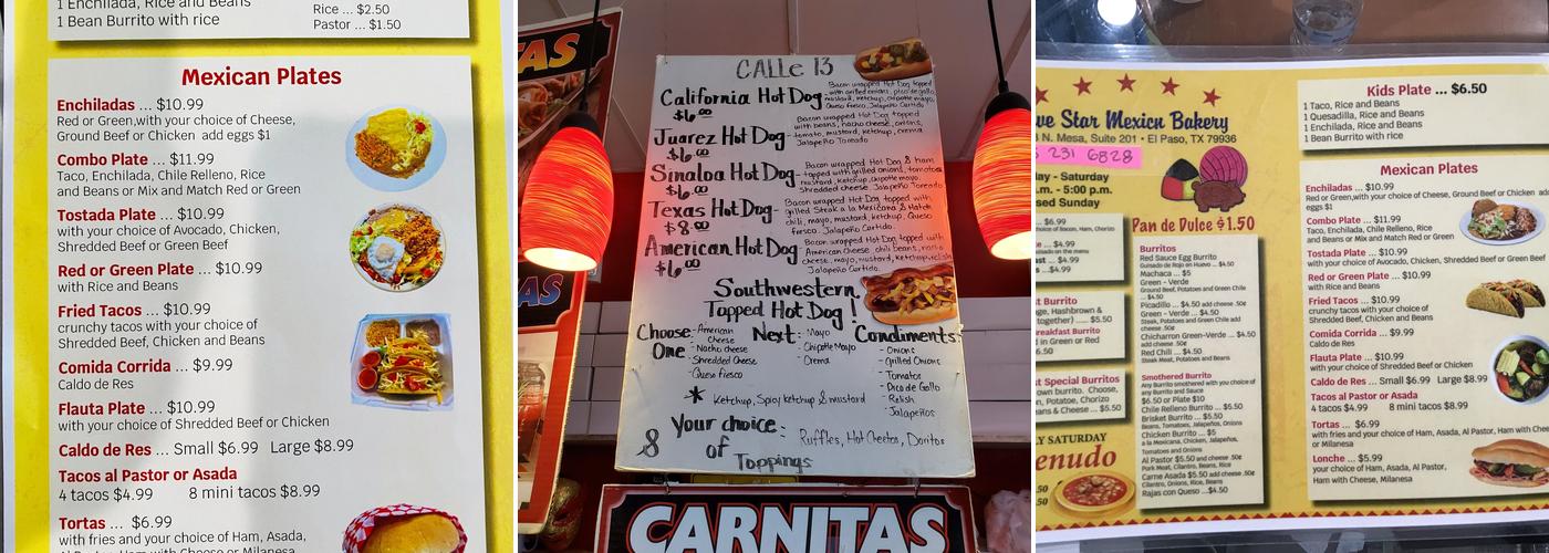 Five Star Mexican Bakery Menu