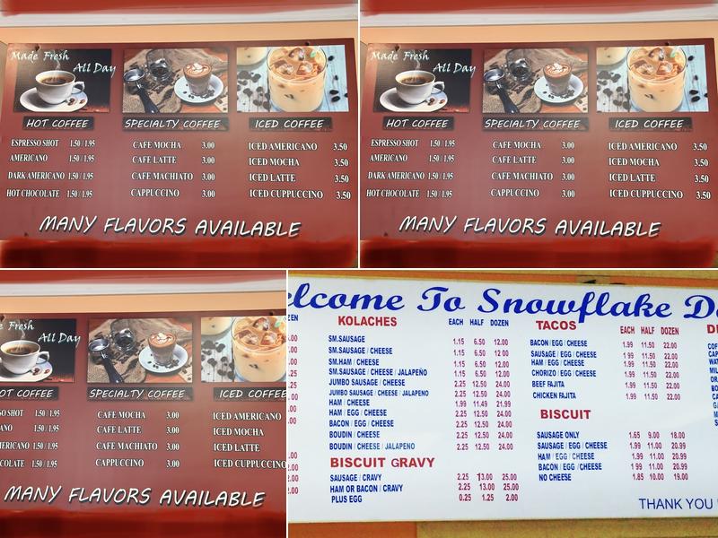 Snowflake Donuts on(sawdust Road ) Menu